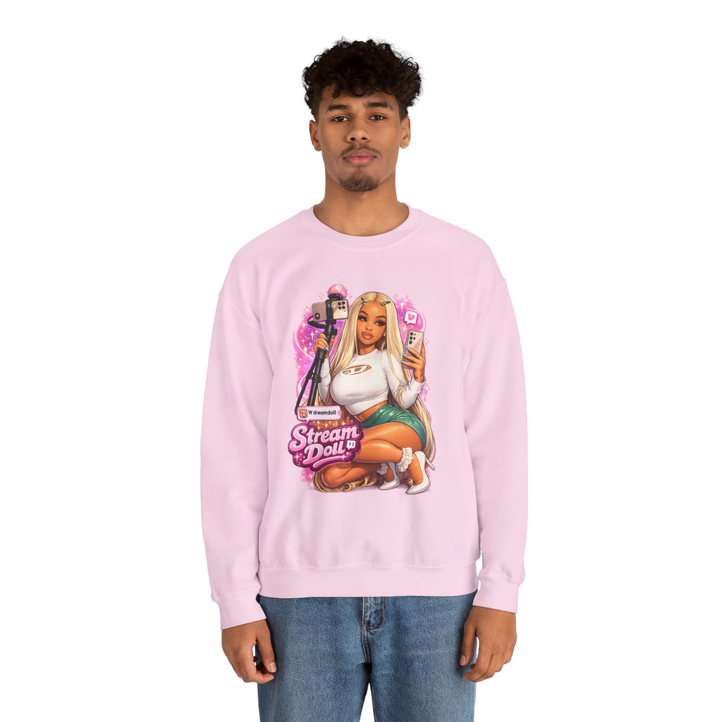 Stream Doll Crewneck Sweatshirt — Gamer Girl Streaming Graphic Sweatshirt