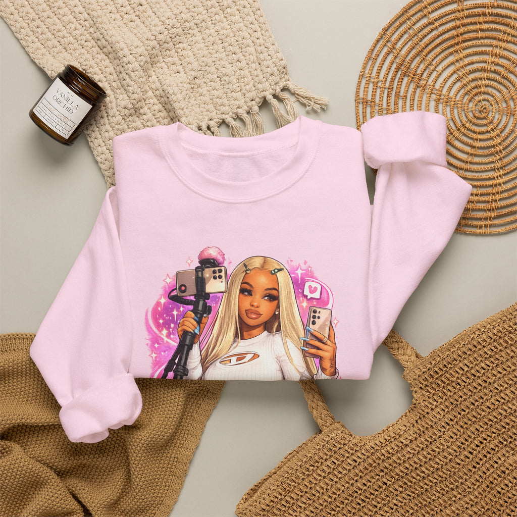 Stream Doll Crewneck Sweatshirt — Gamer Girl Streaming Graphic Sweatshirt