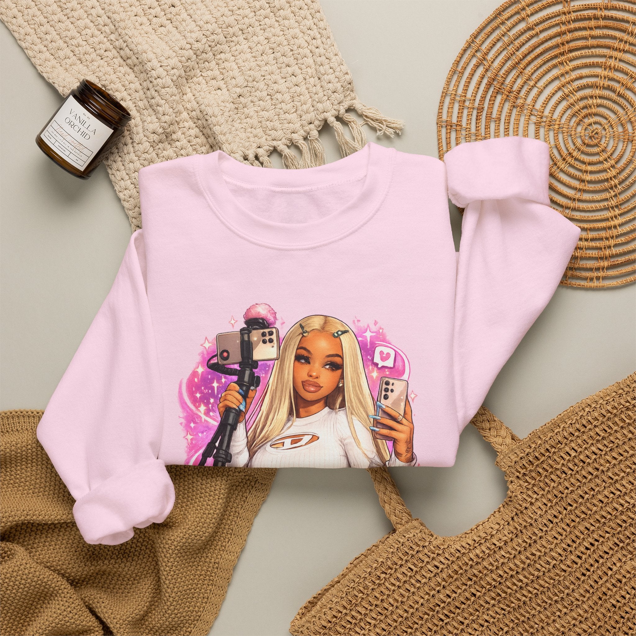 Stream Doll Crewneck Sweatshirt — Gamer Girl Streaming Graphic Sweatshirt