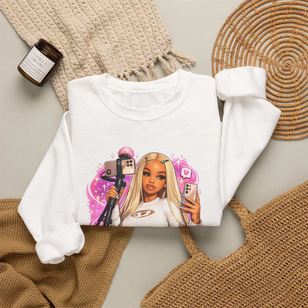 Stream Doll Crewneck Sweatshirt — Gamer Girl Streaming Graphic Sweatshirt