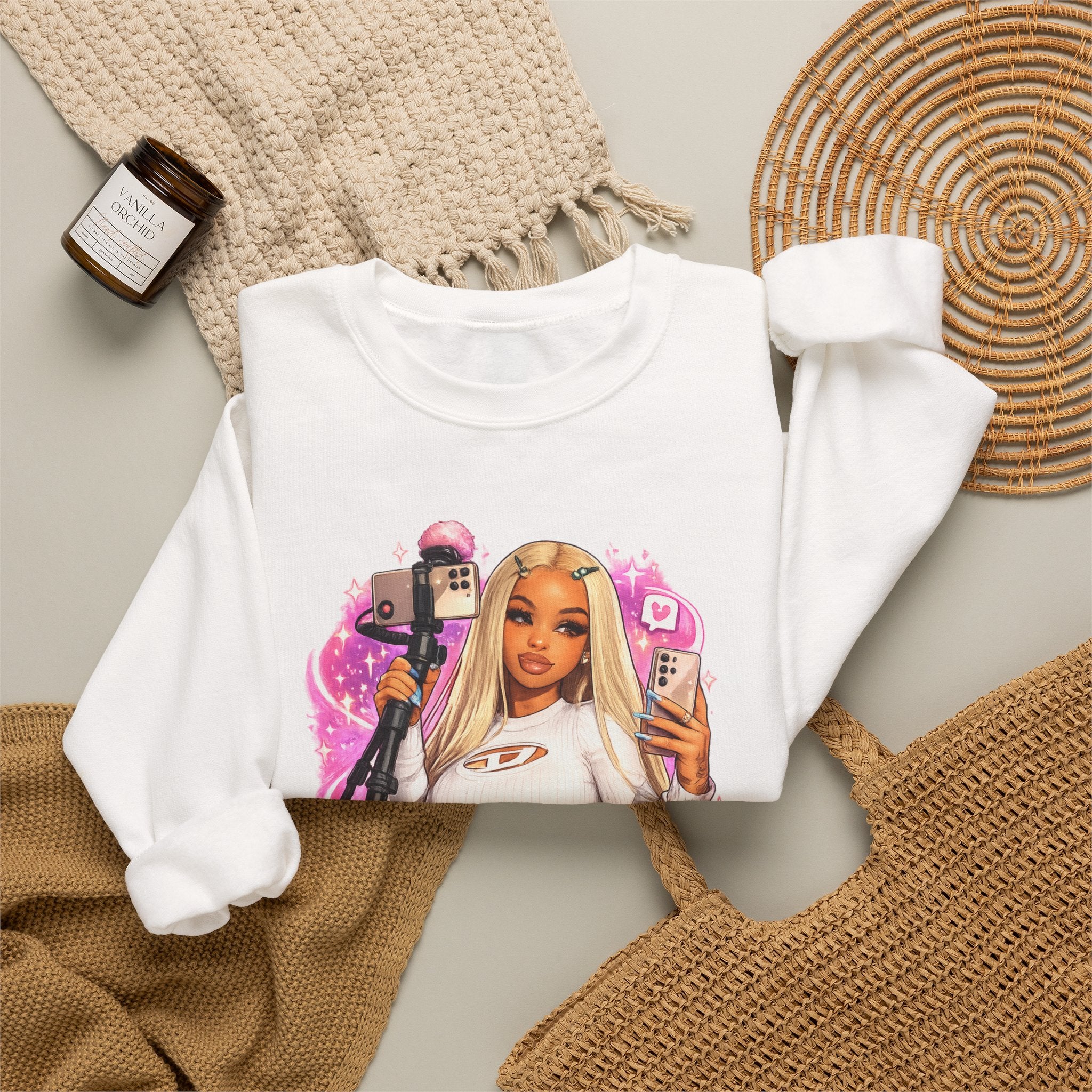 Stream Doll Crewneck Sweatshirt — Gamer Girl Streaming Graphic Sweatshirt