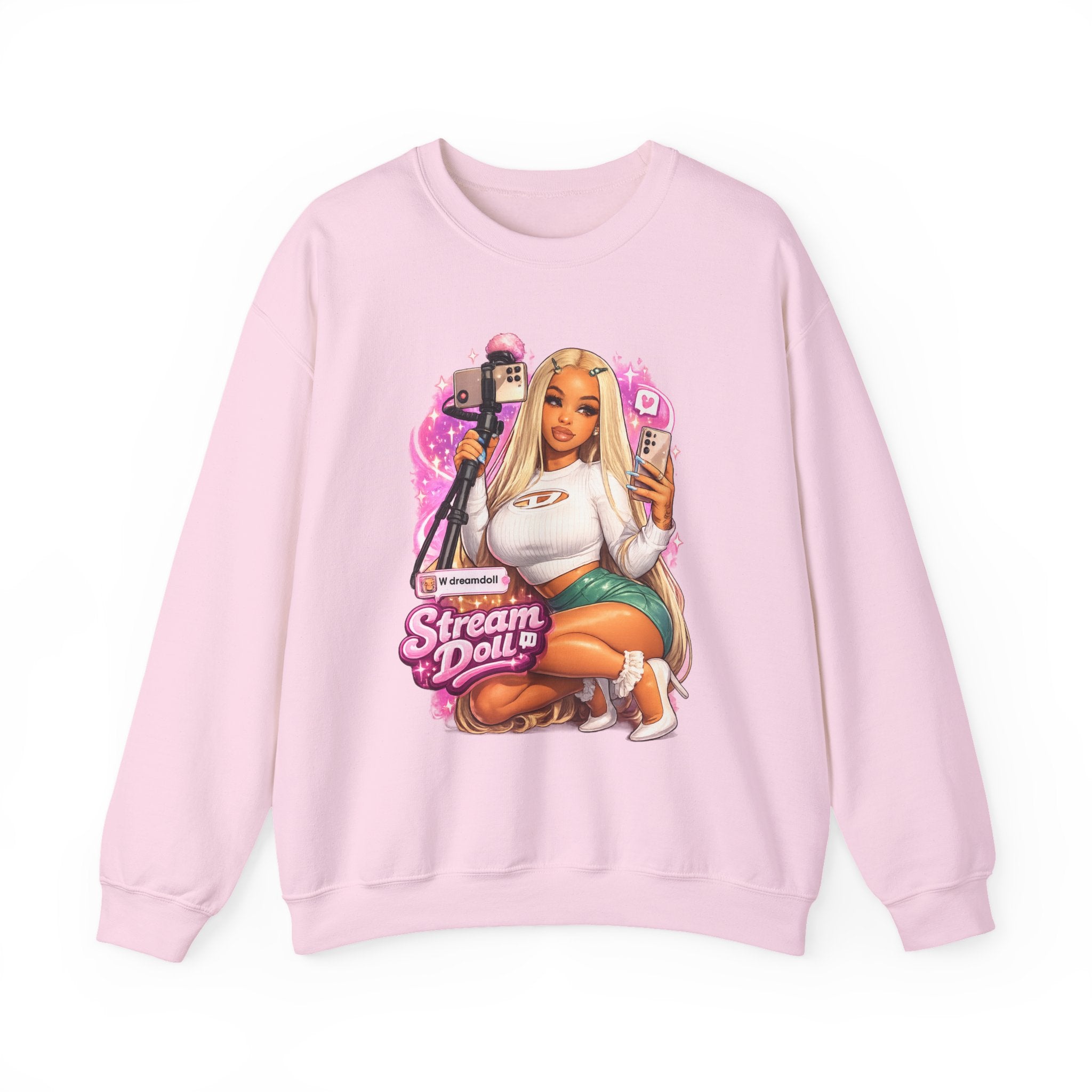 Stream Doll Crewneck Sweatshirt — Gamer Girl Streaming Graphic Sweatshirt