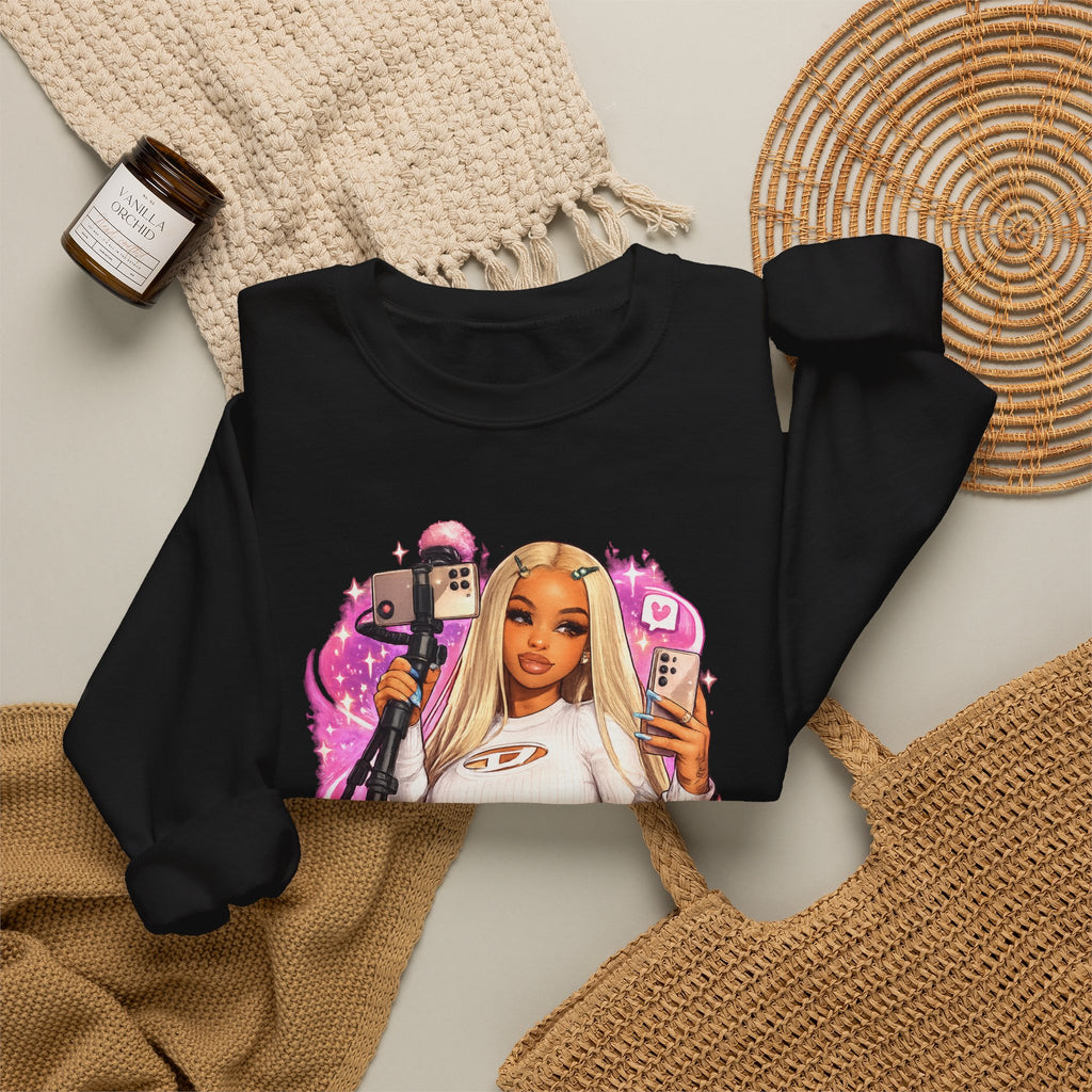 Stream Doll Crewneck Sweatshirt — Gamer Girl Streaming Graphic Sweatshirt