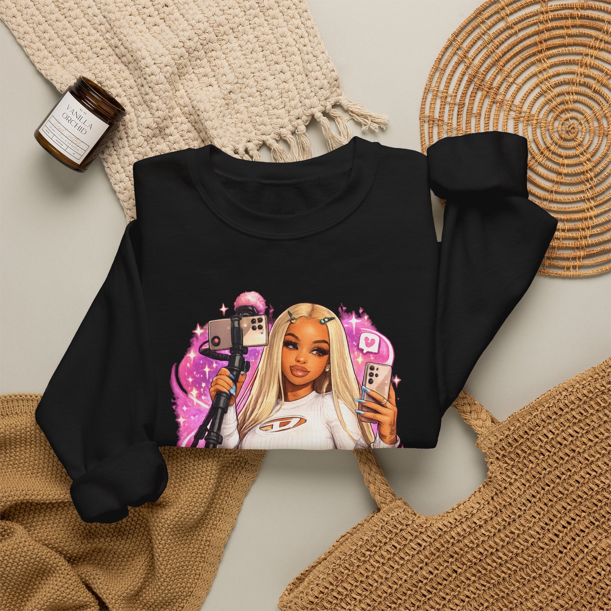 Stream Doll Crewneck Sweatshirt — Gamer Girl Streaming Graphic Sweatshirt