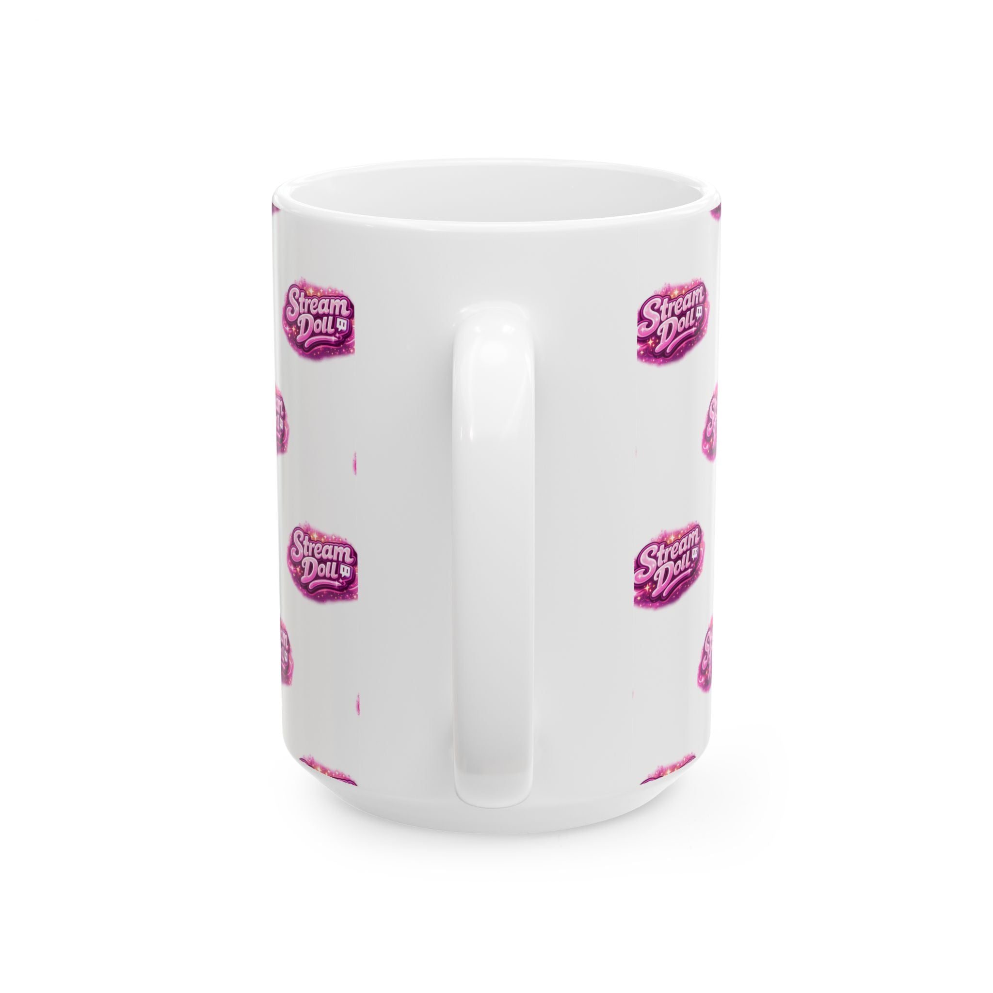 Stream Doll Logo Ceramic Mug — Patterned Pink Branded Coffee Cup (11oz & 15oz)