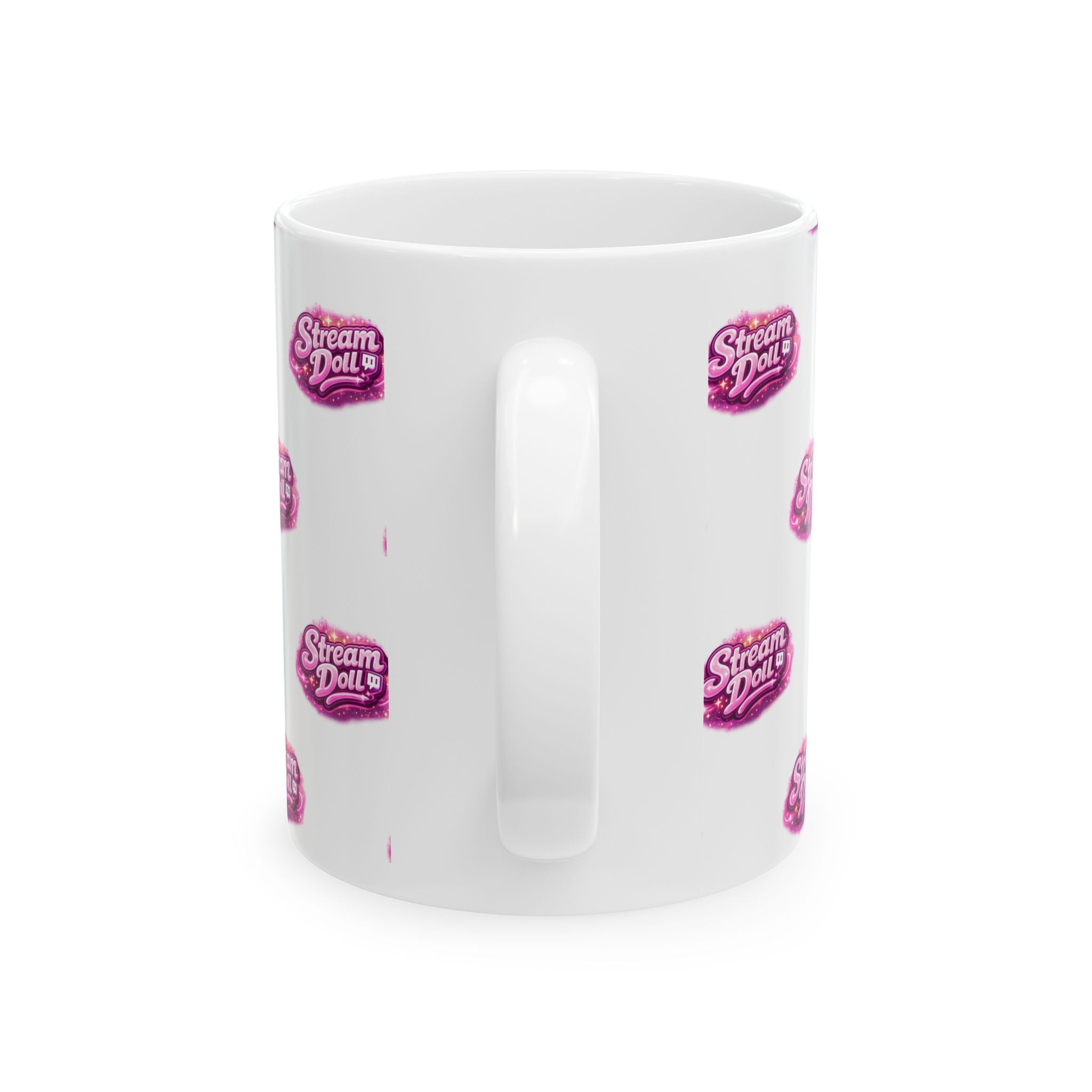 Stream Doll Logo Ceramic Mug — Patterned Pink Branded Coffee Cup (11oz & 15oz)