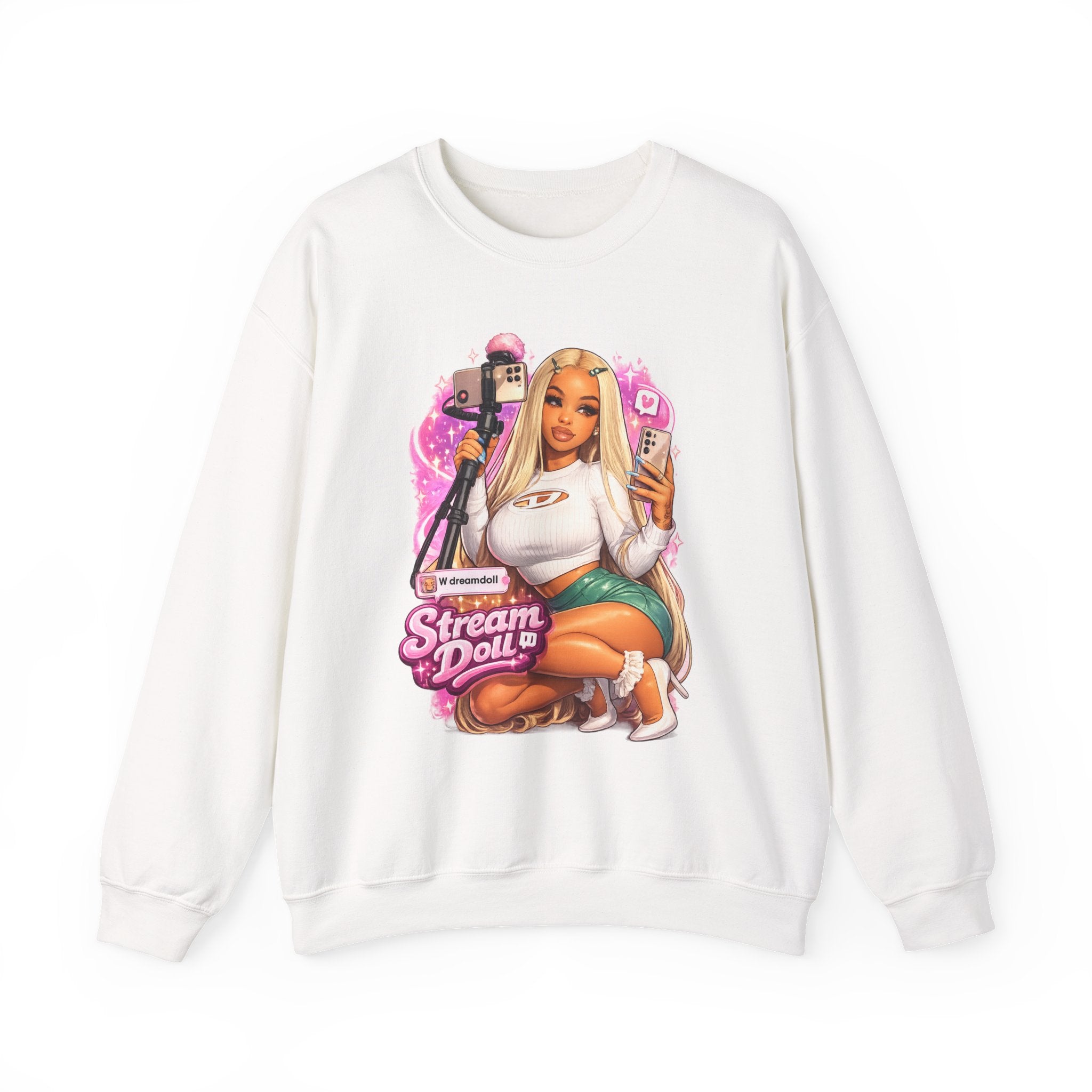 Stream Doll Crewneck Sweatshirt — Gamer Girl Streaming Graphic Sweatshirt