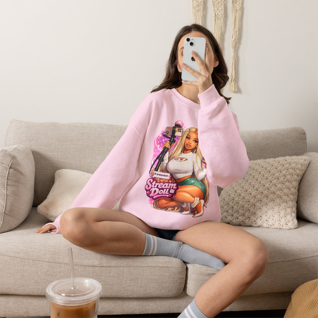 Stream Doll Crewneck Sweatshirt — Gamer Girl Streaming Graphic Sweatshirt