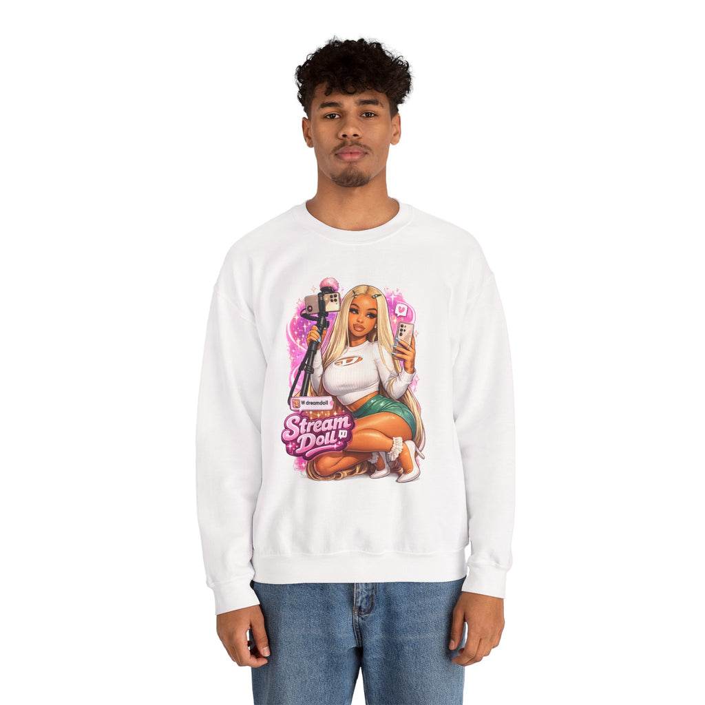 Stream Doll Crewneck Sweatshirt — Gamer Girl Streaming Graphic Sweatshirt