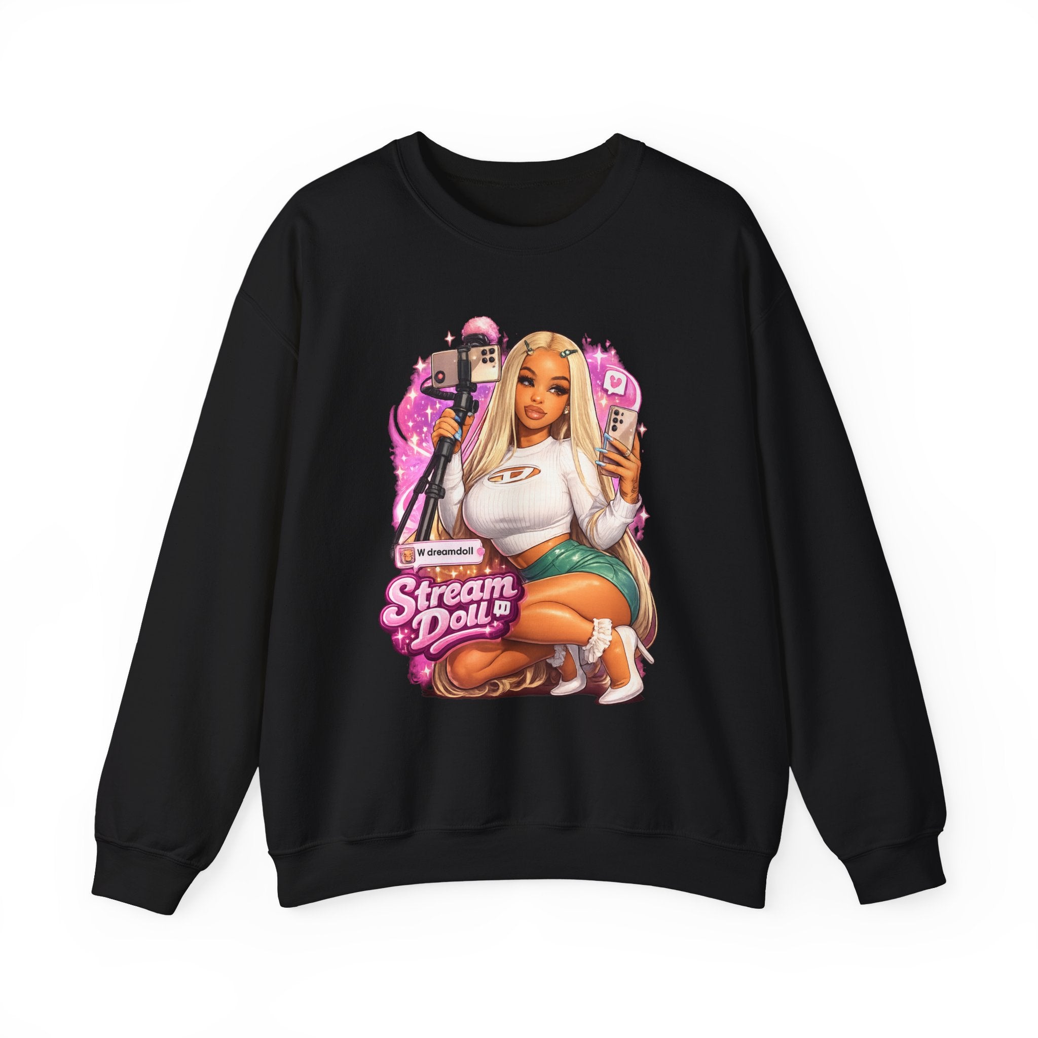Stream Doll Crewneck Sweatshirt — Gamer Girl Streaming Graphic Sweatshirt